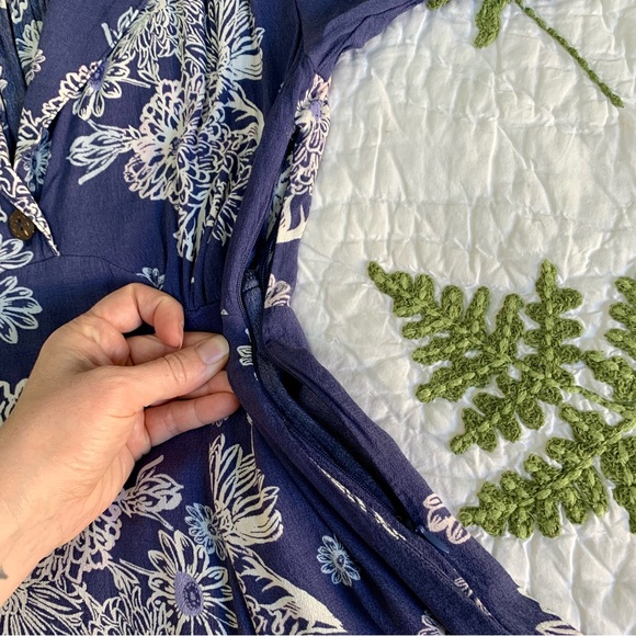 Free People Blue Hawaii Washed Blue Floral Print Short Sleeve Mini Dress - Picture 13 of 16